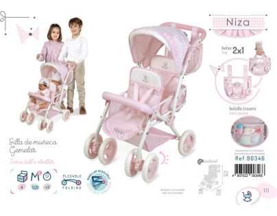 DeCuevas Skládací kočárek pro dvojčata panenky s taškou Niza - 72 cm