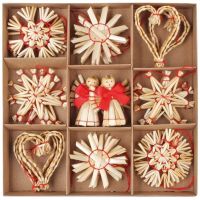 Anděl Dekorace slaměné mix motivů 24 ks v krabičce