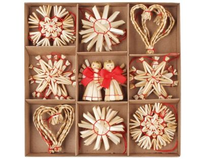 Anděl Dekorace slaměné mix motivů 24 ks v krabičce