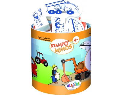 Aladine Dětská razítka s příběhem Stampo Minos 10 ks Stroje