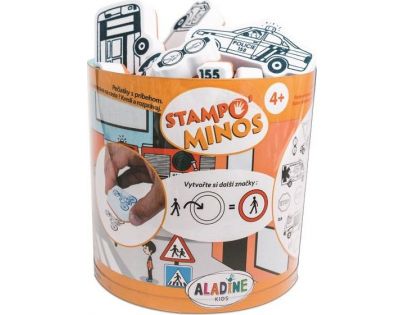 Aladine Dětská razítka s příběhem Stampo Minos 28 ks Dopravní prostředky
