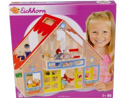 Eichhorn S 2524 - Dřevěný domeček pro panenky včetně panenek a vybavení