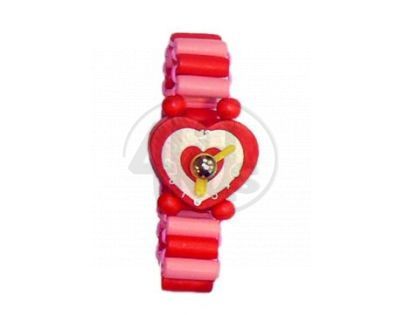 Dřevěné náramkové hodinky - Růžovo-červená