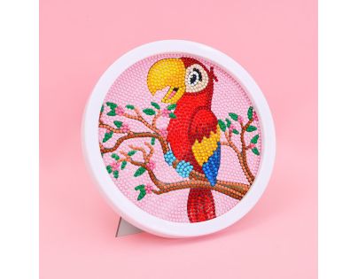 Diamantové malování s rámem - Kreslený papoušek ara 17 cm