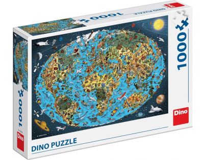 Dino Puzzle Kreslená mapa světa 1000 dílků