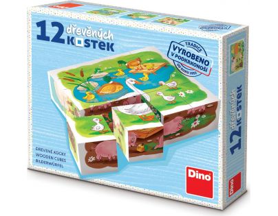 Dino Na farmě 12 dřevěné kostky