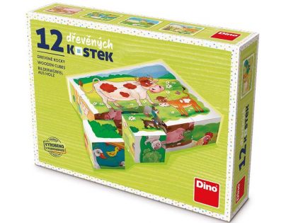 Dino Na Farmě dřevěné kostky 12 ks