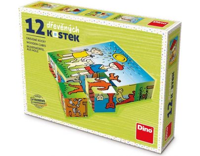 Dino Pejsek a kočička 12 dílků dřevěné kostky