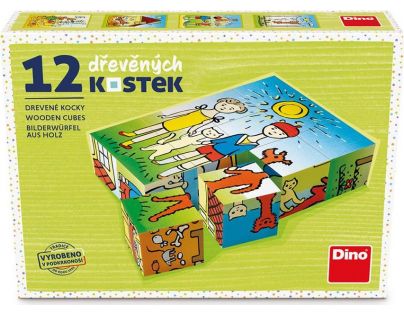Dino Pejsek a kočička 12 dílků dřevěné kostky