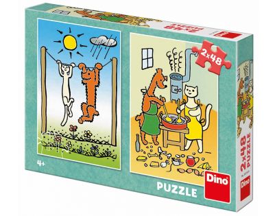 Dino Puzzle Pejsek a kočička Jak sušili prádlo 2 x 48 dílků