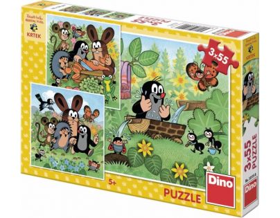 Dino Puzzle Krtek a zvířátka 3 x 55 dílků