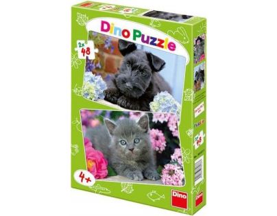 Dino Puzzle Pejsek a Kočička 2 x 48 dílků