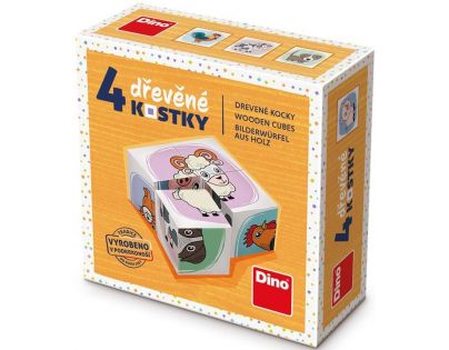 Dino Zvířátka dřevěné kostky 4 ks