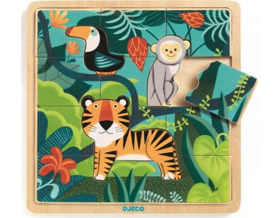 Djeco Puzzle dřevěné puzzle Tygr a přátelé 16 dílků