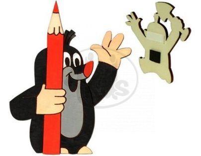 DoDo Krteček Magnet se samolepkou - Krteček s pastelkou