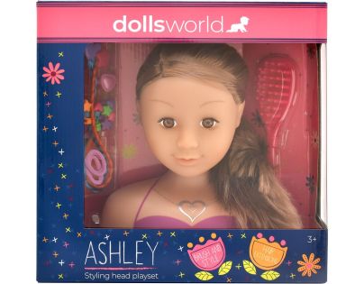 Dolls World Česací hlava Ashley - brunetka 21 cm