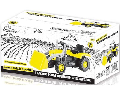 Dolu Velký šlapací traktor s rypadlem žlutý
