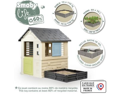 Smoby Domeček Life s čtvercovým pískovištěm záhonem