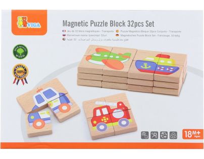 Viga Puzzle magnetické dřevěné Dopravní prostředky 32 dílků