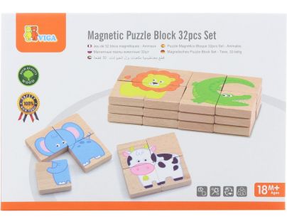 Viga Puzzle magnetické Zvířátka dřevěná 32 dílků