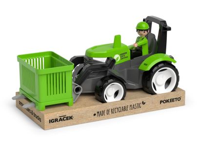 EFKO ECO MultiGO Zelený traktor s vidlemi, paleta, koš, Igráček