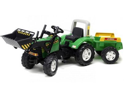 Falk Šlapací traktor zelený s přední lžící a vozíkem