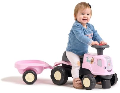 Falk Odstrkovadlo - traktor Birdy farm s přívěsem růžový