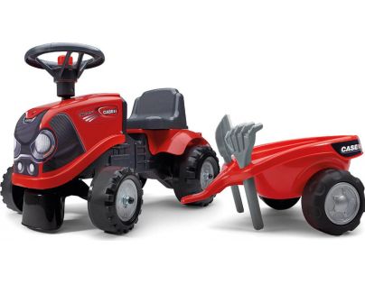 Falk Odstrkovadlo traktor Baby Case IH červený s vlečkou, lopatkou a hrabičkami