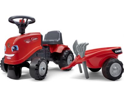 Falk Odstrkovadlo traktor Baby Case IH červený s vlečkou, lopatkou a hrabičkami