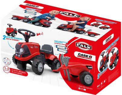 Falk Odstrkovadlo traktor Baby Case IH červený s vlečkou, lopatkou a hrabičkami