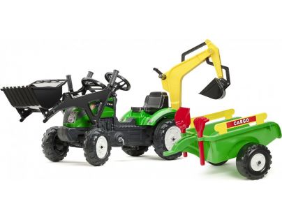Falk Šlapací traktor Ranch Track zelený s přední i zadní lžící a valníkem