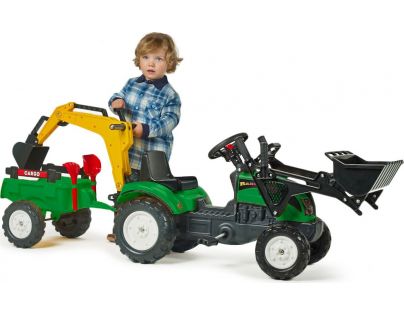 Falk Šlapací traktor Ranch Track zelený s přední i zadní lžící a valníkem