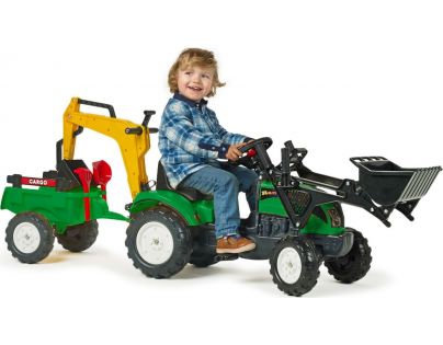 Falk Šlapací traktor Ranch Track zelený s přední i zadní lžící a valníkem