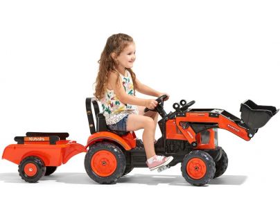 Falk Traktor šlapací Kubota M7171 s valníkem a přední lžící oranžový