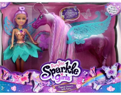 Funville Magický svítící jednorožec s vílou Sparkle Girlz - Poškozený obal 