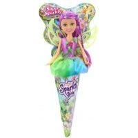 Funville Víla Sparkle Girlz květinová s křídly v kornoutu duhová sukně, fialové vlas,zelená křídla 2