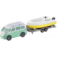 Halsall Teamsterz Karavan s přívěsem a lodí Zelené auto a žlutý člun