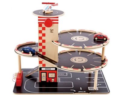 Hape Garáž vícepatrová s auty a helikoptérou