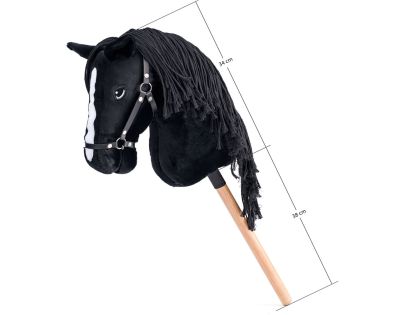 Hobby horse Cortez, černý kůň na tyči, provázková hříva