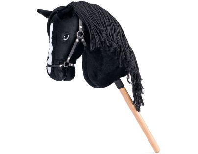 Hobby horse Cortez, černý kůň na tyči, provázková hříva
