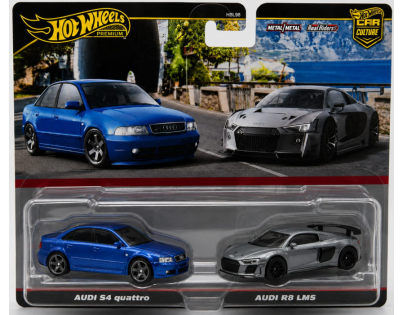 Hot Wheels Angličák Premium 2 ks Audi S4 Quattro a Audi R8 LMS