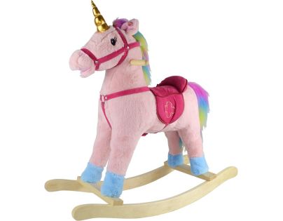 Houpací kůň růžový - výška sedátka 46 cm, zvukové efekty koně, pohyblivá tlama a ocas
