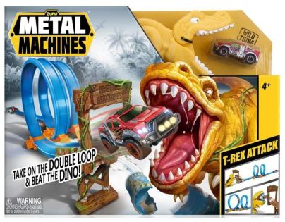 Hrací sada s dráhou, T-Rexem a kovovým autíčkem