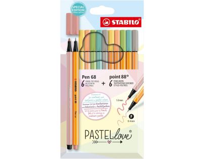 Jemný liner & prémiový vláknový fix STABILO point 88 & STABILO Pen 68 Pastellove 12 ks sada