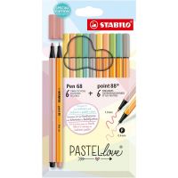 Jemný liner & prémiový vláknový fix STABILO point 88 & STABILO Pen 68 Pastellove 12 ks sada