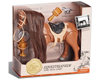 Jezdecký kůň hnědý s příslušenstvím se zvukem - Hipický šampion