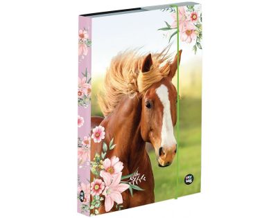 Karton P+P Box na sešity A4 Kůň hnědák s květinami