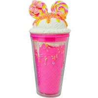 Kelímek s víčkem a brčkem Myška 480ml růžový