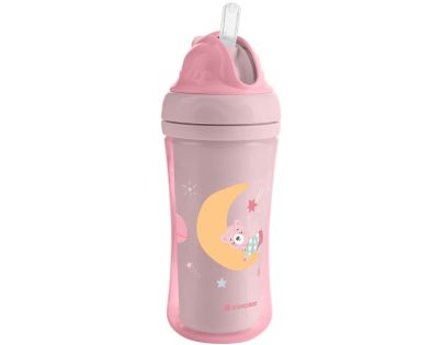 KikkaBoo Hrnek se silikonovým brčkem 220ml 8m+ Moony me Pink