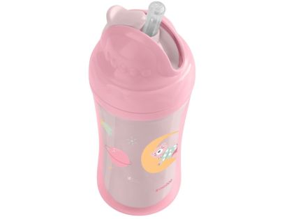 KikkaBoo Hrnek se silikonovým brčkem 220ml 8m+ Moony me Pink